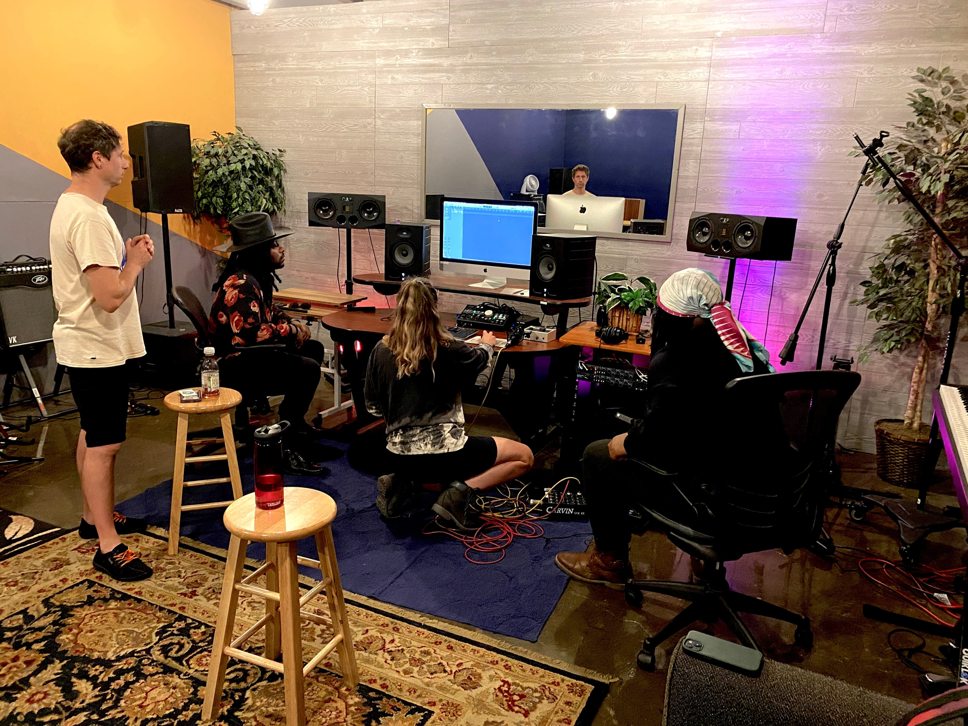 Producers working at the Studio B control desk